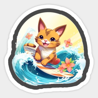 Hawaii-mon Surfing Kitty Sticker